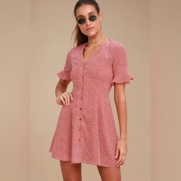 Lulus Castana Rust Red Print Button-Up Dress - Picture 8 of 10